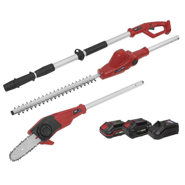 Sealey CP20VTPCOMBO Telescopic Cordless Hedge Trimmer & Chainsaw Kit 20V - 2 Batteries
